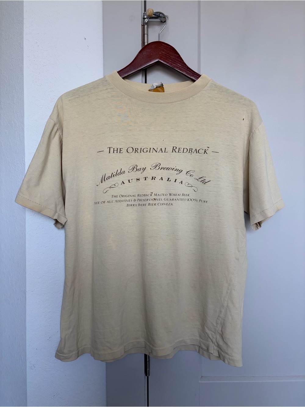 VTG SINGLE STITCH RED BACK BEER AUSTRALIA MATILDA BAY BREWING CO YELLOW MENS S
